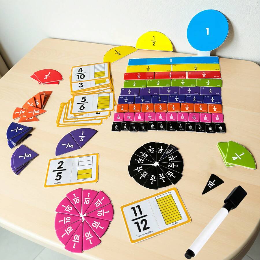 Children's Early Education Fraction Learning Toy, Fraction Plate Cognitive Math Learning Set, Thinking Puzzle Toy, Math Fraction Learning Educational Tool (Non-Magnetic, No Magnets) - Multicolor - View 1