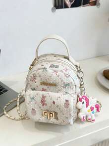 1pc's New Sweet Bunny Print Backpack Is Practical And Versatile. It Features A Zipper Closure Design And An Adjustable Shoulder Strap. It Is Suitable For Various Occasions Such As Outings And Can Easily Accommodate Daily Necessities. It Is A Fashion Darling With Strong Style Adaptability. - Sweet Backpack + Keychain - View 7