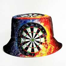 1pc New Dart Board Graphic Printed Bucket Hat, Interesting Gift, Reversible Personalized Hip Hop Rock Street Style Cap - A - View 3