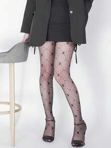 1 đôi quần tất đen mỏng họa tiết chấm bi chữ cái cổ điển, siêu mỏng, ôm sát tôn dáng, đa năng, thích hợp mặc đi làm, chất liệu cao cấp. - màu đen - Xem 6