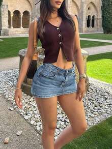 New Arrival Sweet & Spicy Y2K Denim Mini Skirt With Multiple Pockets - Light Wash - View 3