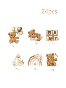 24 chiếc phụ kiện trang trí bánh cupcake hình gấu bông nhỏ, thích hợp cho tiệc mừng em bé chào đời, tiệc đầy tháng, tiệc sinh nhật lần thứ nhất. - Nhiều màu - Xem 7