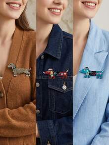 Luxury Enamel Dachshund Brooches - Fashionable Animal Pins For Women Unisex Casual Party Jewelry Accessories / Friends Gifts Badges Decoration - Dachshund - View 3