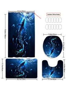 1/3/4 Stücke Tiefsee Leuchtend Blauer Wal & Fluoreszierender Fisch Duschvorhang Set, Geheimnisvoller Ozean Kunst Stil Badezimmer Fenstervorhang, Wasserdicht & langanhaltend Moderne Heim Badezimmer Dekoration Duschvorhang, 72in*72in - Badezimmer Raumteiler Duschvorhang, Inklusive 12 Haken, Badezimmer Set - Inklusive Toilette-Sitz Abdeckung, Badematte und Teppich, Hergestellt aus Polyesterstoff - Waschbar, Geeignet für Heim Badezimmer / Hotel - Blauwal - Übersicht 17