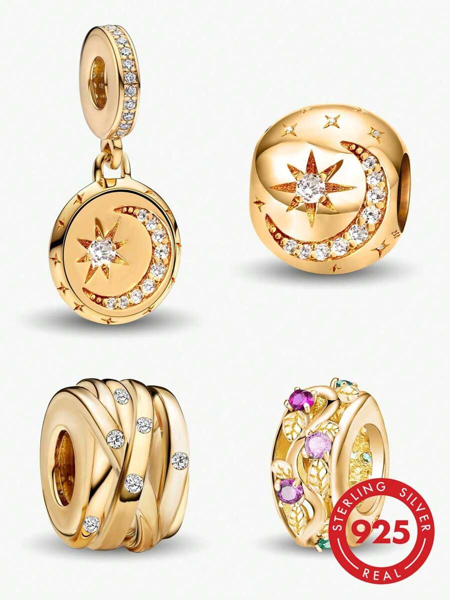 1件时尚闪亮锆石十字架吊坠珠子饰品，适合DIY手链、女士饰品、工艺品和学习用品 - 金色 - 查看 1