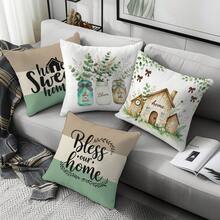 4pcs Cotton Sweet Home Text Throw Pillow Covers, Single-Sided Printed Soft Peach Velvet Fabric, 45*45CM Cushion Covers For Home Bedroom Living Room Party Decor, Sofa Decorative Pillow Covers, Gift, No Pillow Insert - Multicolor - View 7