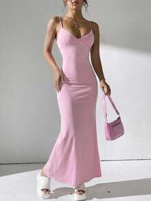 女士性感优雅浪漫日落约会之夜情人节修身蕾丝连衣裙粉色夏季派对 - 粉色 - 查看 4