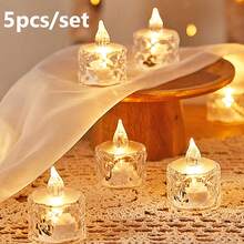 5/12/24pcs Acrylic Crystal Pattern LED Electronic Candle Lights, Battery Operated, Rose Pattern Projection Tea Candle Lights, Flameless Candle Lights, Suitable For Wedding, Valentine's Day, Christmas, Holidays, Home Decor, Dining Table Decor - Huang Guang - View 9