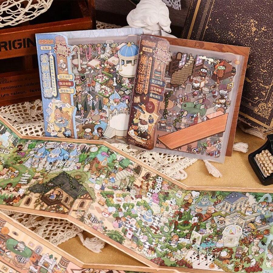 一套高品质爱丽丝梦游仙境主题贴纸,卷轴背景贴纸,创意儿童手工趣味贴纸,教育贴纸,趣味贴纸,手账贴纸 - 彩色 - 查看 1