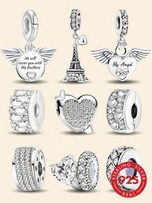 1pc 925 Sterling Silver Charm Bead, Suitable For Women Bracelet, Bangle DIY Jewelry Making And Daily Decoration - Silver - View 1