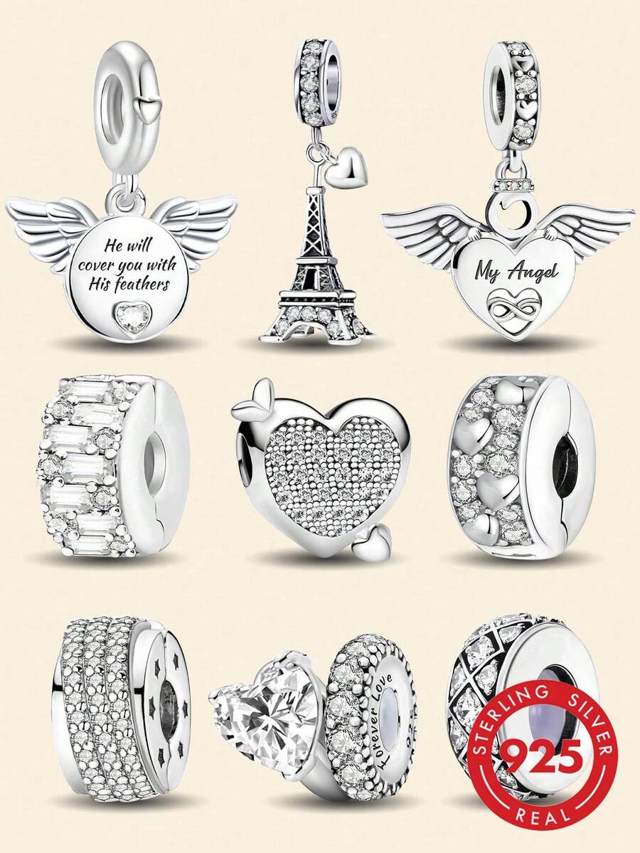 1pc 925 Sterling Silver Charm Bead, Suitable For Women Bracelet, Bangle DIY Jewelry Making And Daily Decoration - Silver - View 1