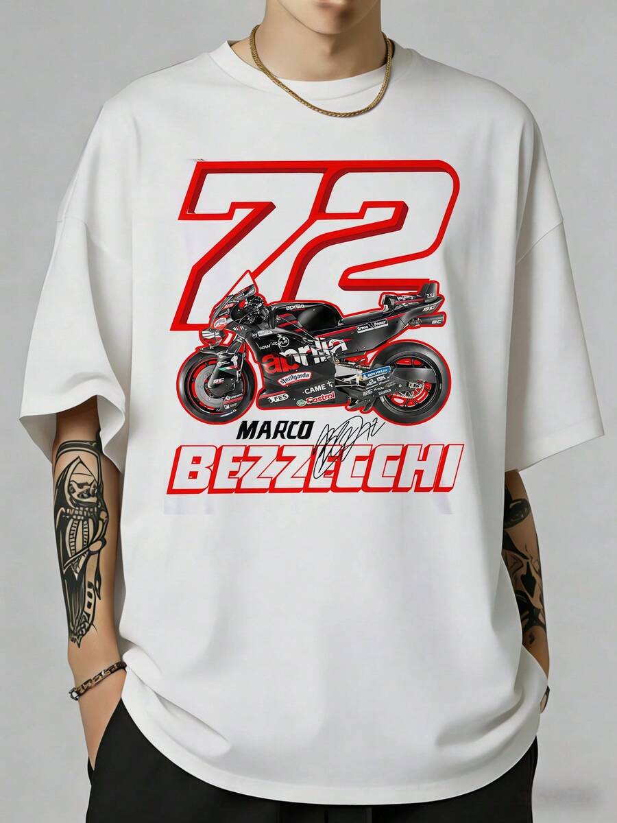 Marco Bezzecchi Racing T-Shirt – Motorcycle Enthusiast T-Shirt Number 72 - 白色 - 查看 1