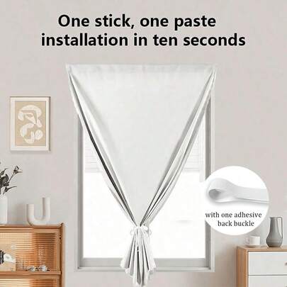 1pc White Blackout Curtain With Hook And Loop, Lightweight & Easy Installation, 100% Blackout Effect, Privacy Protection, Polyester Material, Suitable For Kitchen, Bedroom, Basement, Patio, Garage, Room Darkening, All Season, No Cord