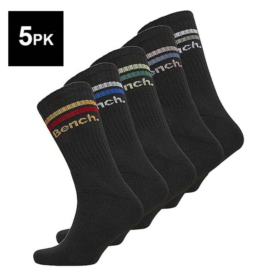 Bench - 5 Pairs Mens Crew Cotton Socks - Breathable Sport Athletic Socks - Black - View 1