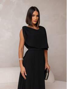 Elegant Long Chiffon Party Dress For Bridesmaids At A Wedding. - 黑色 - 查看 3