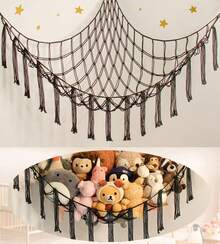 Stuffed Animal Storage Hammock Or Net Corner - Large Toy Hammock Net For Stuffed Animals Room Decor - Cute Stuff Animal Organizer Plush Holder - Kids Baby Nursery Essentials Wall Bedroom Home Decor - 黑色 - 查看 3