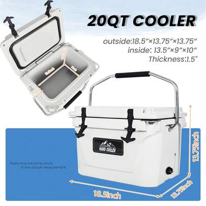20 Quart Ultra-Tough Hard Shell Cooler, Portable Ice Chest Keeps Ice Up To 5 Days For Beach Camping Work Outdoor - White