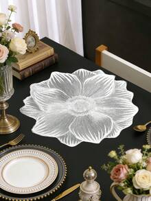1pc Gold Rose Flower PVC Placemat, Washable, Easy To Clean, Wipe-Clean, Anti-Slip, Holiday Wedding Party Dining Table Decor - Multicolor - View 8