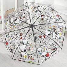 透明史努比雨伞，自动折叠直柄雨伞，可爱卡通雨伞，适合生日、节日礼物，男女通用 - 彩色 - 查看 3