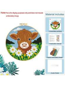 Kit de punto de cruz de 11CT DIY hecho a mano, incluye hilos, agujas, gráfico de patrón - Vaca, pingüino, perezoso, decoración de estilo campestre floral para sala de estar/dormitorio, set de principiante - Multicolor - Ver 17