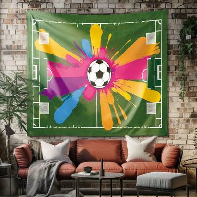 1pc Washable Green Football Field Tapestry, Colorful Splatter Football Field Printed Background Cloth, Fade-Resistant Durable Wall Decor Hanging, Suitable For Various Scenes Soft Furnishing Decor, High-Quality Practical Easy-Care, Available In Multiple Sizes