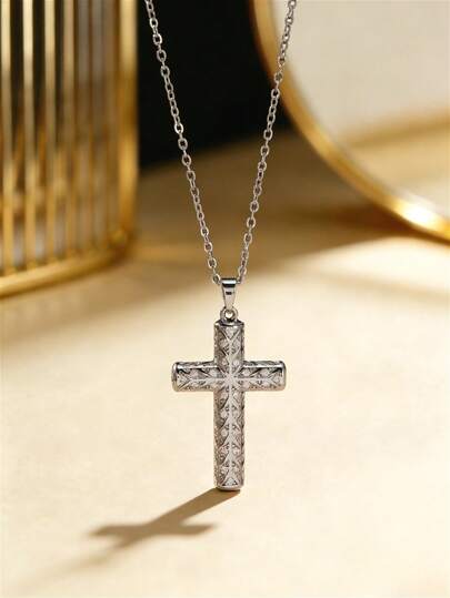 1件时尚朋克哥特风金/银十字架几何图案项链，适合日常佩戴、派对、祈祷、装饰，也可作为送给家人和朋友的祝福礼物。