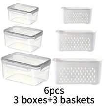 2/6/1pcs Food Storage Containers With Lids, Multi-Functional Airtight Fresh-Keeping Boxes, Suitable For Fruits And Vegetables, With Drainage Function, Can Be Used As Refrigerator Storage Boxes, Kitchen Refrigerator Storage Boxes, Restaurant Kitchen Supplies - Multicolor - View 13