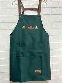 1pc Solid Color Cute Bear Pattern Double-Sided Waterproof Barista Apron, Suitable For Home, Outdoor Kitchen And Catering Industry, Floral Pattern Workwear - HELLO - View 9
