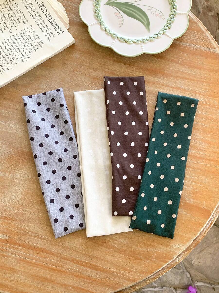 4个可爱波点条纹布艺发夹,韩版时尚甜美发卡,适合女性和女孩,休闲日常发饰,夏季发带,沙滩发圈,旅行,生日礼物 - 彩色 - 查看 1