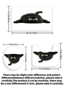 1/3/4件套可爱偷窥黑猫印花浴帘浴室套装，趣味卡通风格浴室窗帘，防水耐用，现代家居浴室装饰浴帘，72英寸*72英寸 - 浴室隔断浴帘，包含12个挂钩，浴室配件 - 包括马桶盖套、浴垫和地毯，采用涤纶面料 - 可水洗，适合家庭浴室 - 呆萌黑貓 - 查看 11