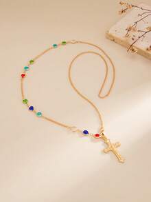 1pc Bohemian Style Rhinestone Inlaid Geometric Chain Cross Pendant Body Chain, Sexy & Elegant For Party, Vacation, Casual, Street Style, Couple Date, Women's Holiday Versatile Jewelry Gift (Chain Crystal Color & Quantity Random) - Body Chain - View 7