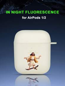 Jesus Skateboarding Cartoon Fun Pattern, Night Fluorescent Split Case, Matte Finish, Earphone Case Compatible With Apple Airpods4/3/1/2/Pro/Pro 2/Pro 3 Quality Goods, Unique Design. Fun, Cartoon-Style, Creative - View 10