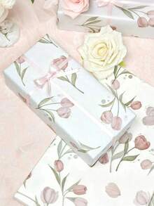 1/10/20张郁金香花图案薄纸，尺寸50*35厘米（19.7英寸*13.78英寸），适合DIY手工制作，桉树图案薄纸，复古宫廷泳池春景礼品包装纸，春季派对包装纸 - 彩色 - 查看 6