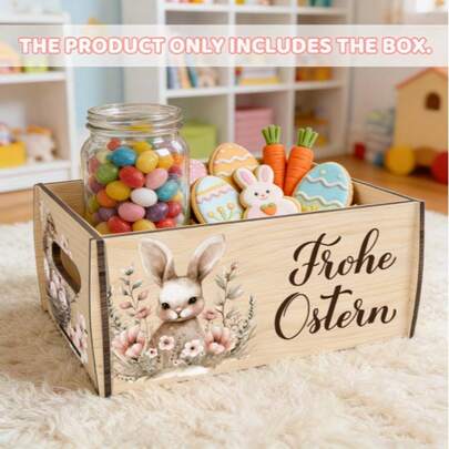 Wooden Easter Bunny Storage Box, Holiday Party Decor Storage Container, Desktop Snack Organizer