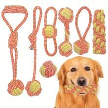 7pcs Durable Chew Toys Set, Suitable For Biting Dogs, Medium & Small Breeds Teething Toys, Sturdy Tug Of War Toy Set With Dual-Color Braided Ropes, Also Help Clean Teeth - Durable Pet Supplies, Chew Toys For Dogs & Cats, Blue & Green Rope Design - 彩色 - 查看 13