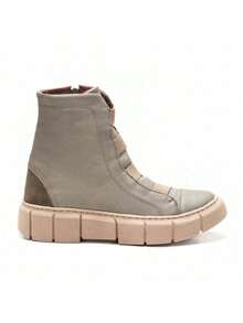 Comfortable Tractor-Sole Boot In Genuine Leather For Winter - Mid-Calf - 橄欖綠 - 查看 4