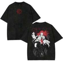 Gachiakuta Ryo Reaper Cleanser Anime Manga 2 Sided Washed Tshirt Graphic Tees Unisex 90s Cotton Streetwear Shirt Merch Menswear Apparel Classic Seamless Soft Gamis Top Clothes Crewneck Oversizedsummer Outfits For Womenvintage T Shirts - 黑色 - 查看 1