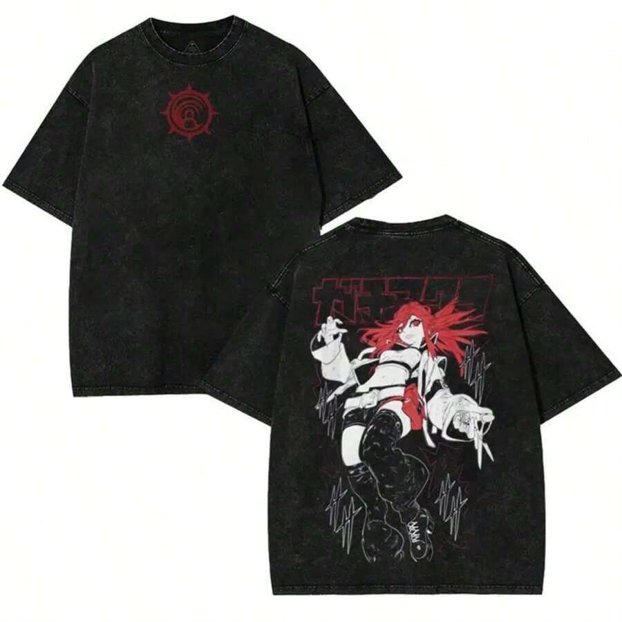 Gachiakuta Ryo Reaper Cleanser Anime Manga 2 Sided Washed Tshirt Graphic Tees Unisex 90s Cotton Streetwear Shirt Merch Menswear Apparel Classic Seamless Soft Gamis Top Clothes Crewneck Oversizedsummer Outfits For Womenvintage T Shirts - 黑色 - 查看 1