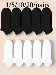 10 Pairs Men's Black & White Summer Invisible Short Socks, Minimalist & Practical - Black and White - View 10