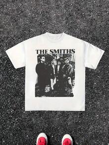 Summer Cotton Tops, One-Piece Vintage T-Shirt With Digital Graphic Print, 100% Cotton Streetwear, Men's T-Shirt, 220g, Retro Musical Style Cotton T-Shirt, King's Day Clothing - White - View 9