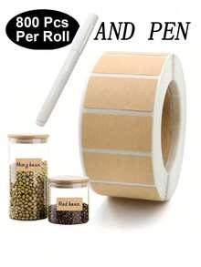 800pcs Waterproof Kraft Paper Self-Adhesive Labels, Reusable With Marker Pen, Suitable For Packaging, Labeling And Organization. Can Be Used On Storage Containers, Mason Jars, Bottles, Pantry, Office Supplies, Spice Jars, Food Packaging Boxes, Glass Bottles, Planters, Coffee Cups, Gift Boxes, Craft Rooms; Waterproof Stickers | Canning Labels | Food Labels | Packaging Labels | Natural Look Gift Party Supplies, Wedding, School, Home Decor, Kitchen, Graduation Gifts - Multicolor - View 2