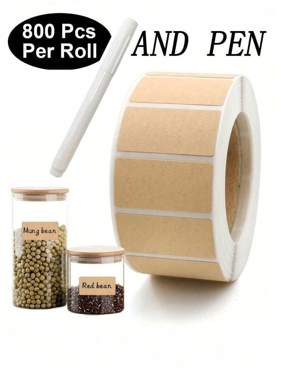 800pcs Waterproof Kraft Paper Self-Adhesive Labels, Reusable With Marker Pen, Suitable For Packaging, Labeling And Organization. Can Be Used On Storage Containers, Mason Jars, Bottles, Pantry, Office Supplies, Spice Jars, Food Packaging Boxes, Glass Bottles, Planters, Coffee Cups, Gift Boxes, Craft Rooms; Waterproof Stickers | Canning Labels | Food Labels | Packaging Labels | Natural Look Gift Party Supplies, Wedding, School, Home Decor, Kitchen, Graduation Gifts