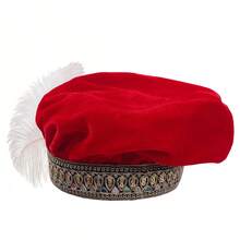 Chapeau Médiéval avec Plumes, Chapeau Renaissance en Velours, Chapeau Plat, Chapeau Élisabéthain pour Hommes - Chapeau médiéval pour homme, rouge, taille unique (2617) - Voir 4