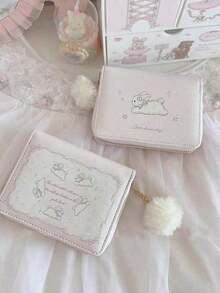 New Bunny Design Women Short Trifold Zipper Wallet Business Casual Woman Card Gifts Essentials Items Women Wallet Purse Wallet Small Wallet Cute Wallet - Hồng - Xem 7