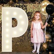 Números 3 iluminados gigantes de marquesina, 91 cm, marco precortado, mosaico para globos, decoraciones de cumpleaños 30 y 13, graduación 2023, juego de arco de globos - Letra P - Ver 2
