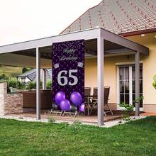 Cartel de fondo morado con texto en inglés "Happy 65th Birthday", globos para cabina de fotos, decoración temática de corona plateada para mujer, 65 años, aniversario, fiesta de cumpleaños, suministros de decoración - 1 - Ver 6