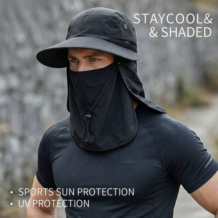 Mũ chống nắng unisex UPF50+ có tấm che cổ và mặt có thể tháo rời, vành rộng, lưới thoáng khí, thích hợp cho hoạt động ngoài trời, câu cá, leo núi. - A - Xem 1