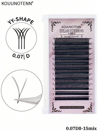 KOUUNOTENN Bộ nối mi YY Lashes 0.07D 8-15mm hỗn hợp 3D mềm mại hình hoa trà, mi giả nhiều lớp tự nhiên, cong chữ D, nâng cao, dùng trong salon chuyên nghiệp.