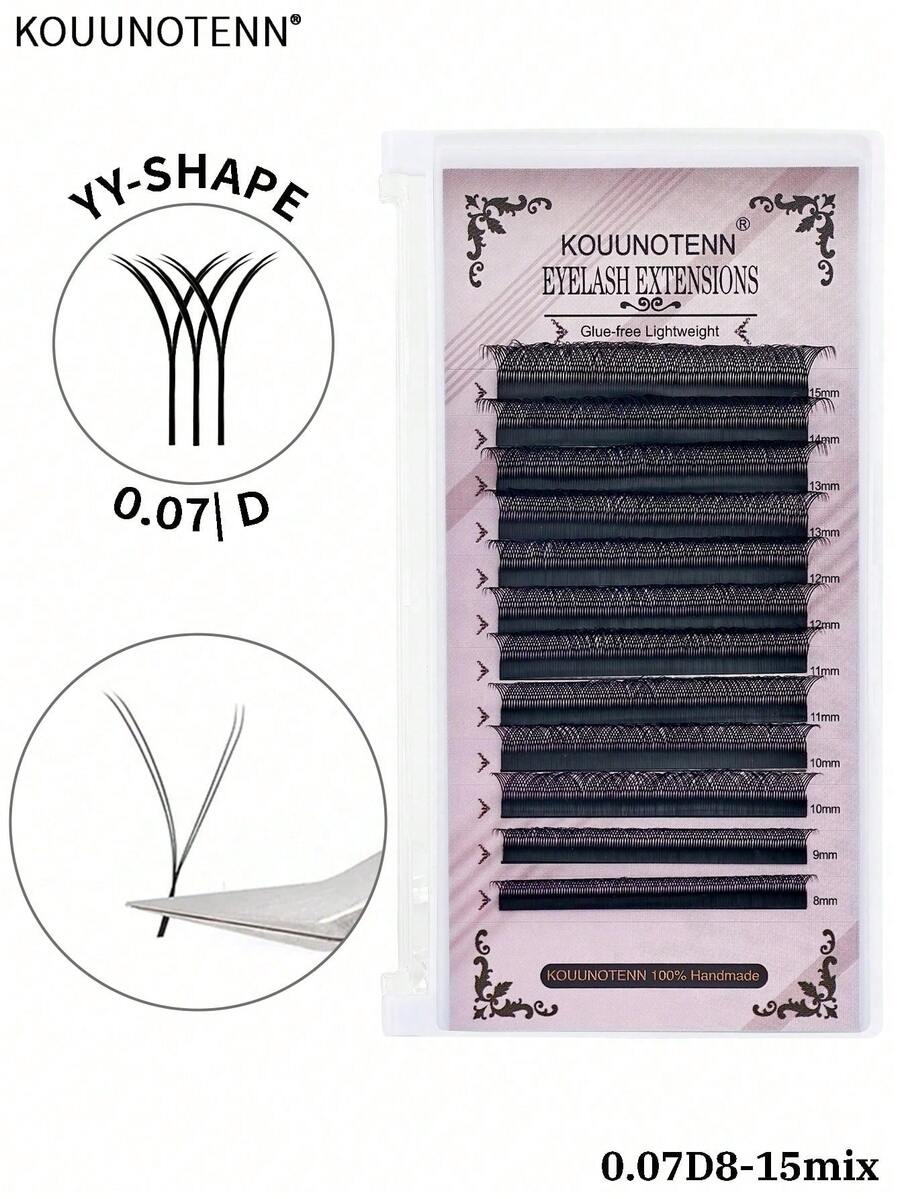 KOUUNOTENN Bộ nối mi YY Lashes 0.07D 8-15mm hỗn hợp 3D mềm mại hình hoa trà, mi giả nhiều lớp tự nhiên, cong chữ D, nâng cao, dùng trong salon chuyên nghiệp.