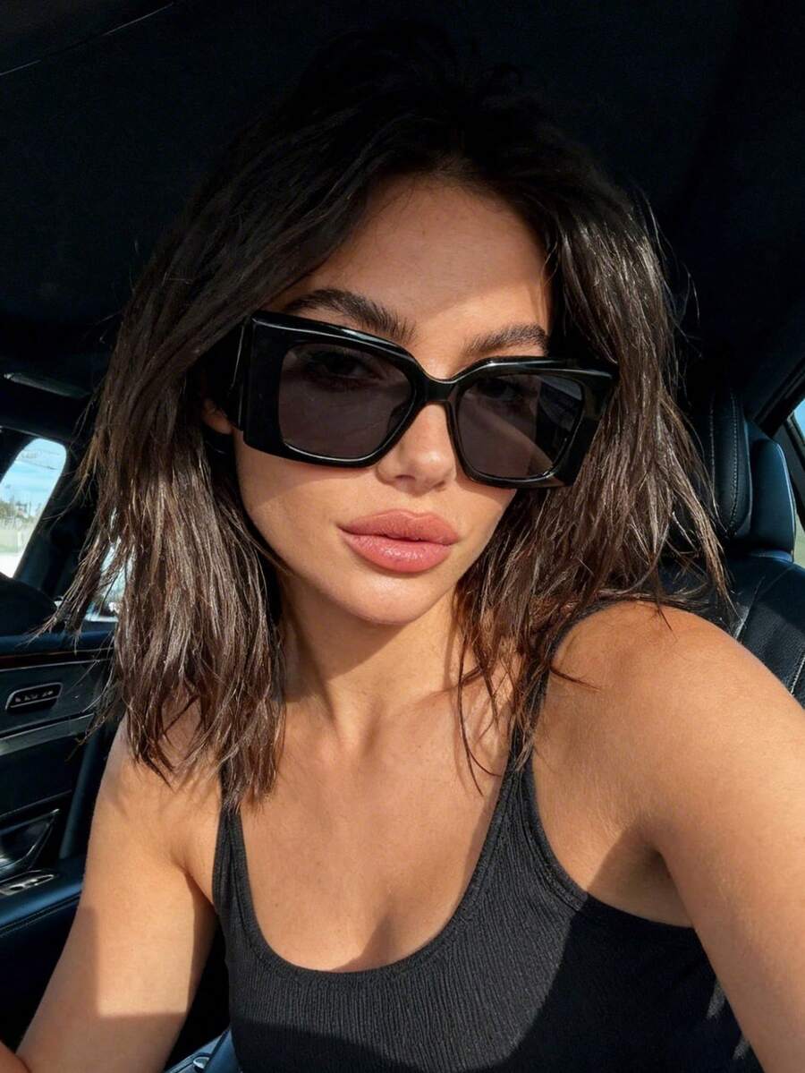 1 chiếc kính thời trang dáng vuông siêu lớn, kiểu dáng cá tính Châu Âu và Mỹ, thanh lịch, phong cách đường phố, đa năng dành cho nữ. - Phim toàn màu xám đen sáng - Xem 1